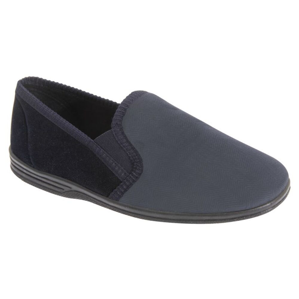 Zedzzz Mens Lewis Striped Twin Gusset Slippers / Navy Blue/Grey